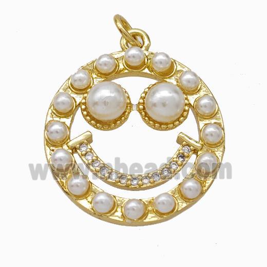 Copper Emoji Pendant Micropave Pearlized Resin Smilfeface Gold Plated