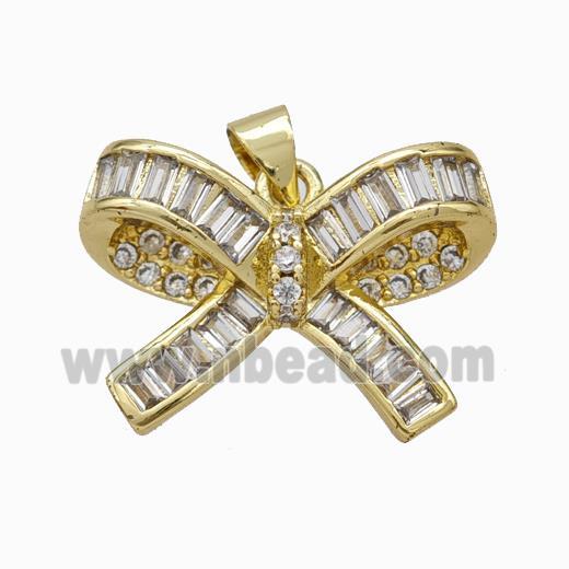 Copper Bow Pendant Micropave Zirconia Gold Plated