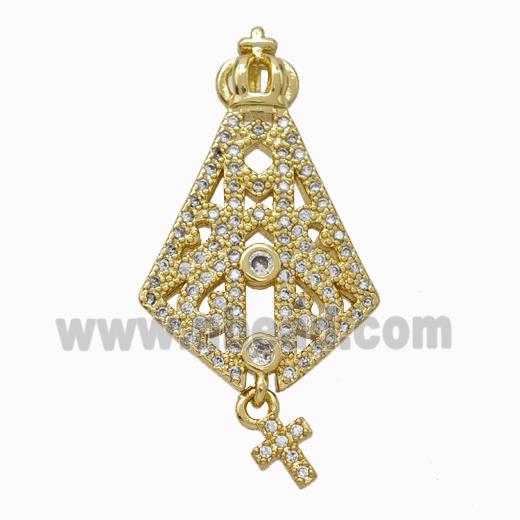 Copper Crown Pendant Micropave Zirconia Cross Gold Plated