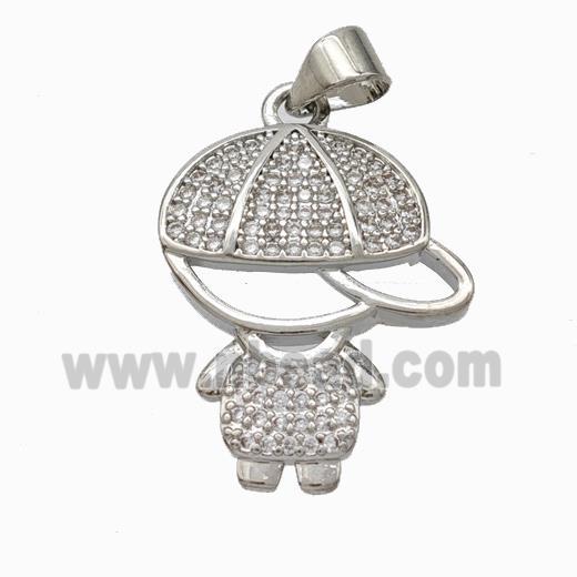 Copper Boy Kids Pendant Pave Zirconia Platinum Plated