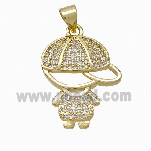 Copper Boy Kids Pendant Pave Zirconia Gold Plated