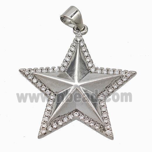 Copper Star Pendant Micropave Zirconia Platinum Plated