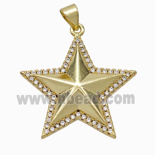 Copper Star Pendant Micropave Zirconia Gold Plated