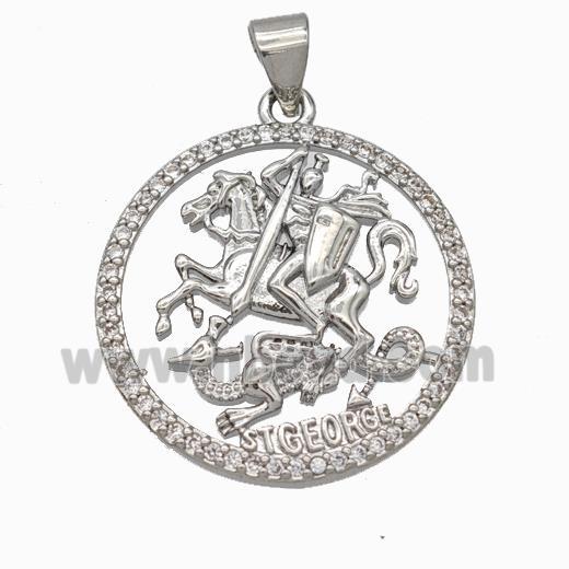 Copper Stgeorge Pendant Pave Zirconia Platinum Plated