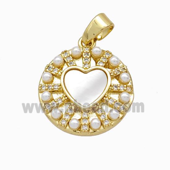 Copper Heart Pendant Micropave Zirconia Shell Resin 18K Gold Plated