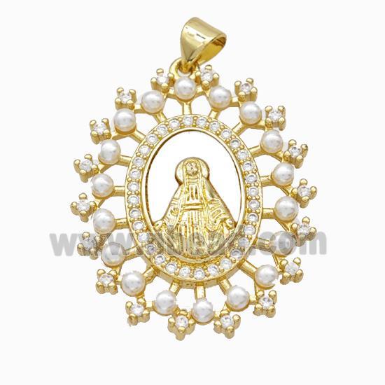 Virgin Mary Charms Copper Pendant Pave Zirconia Shell Resin 18K Gold Plated