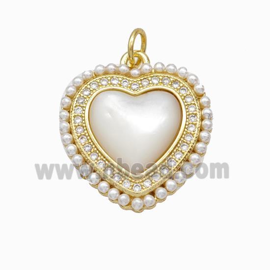 Copper Heart Pendant Pave Zirconia Shell Resin 18K Gold Plated