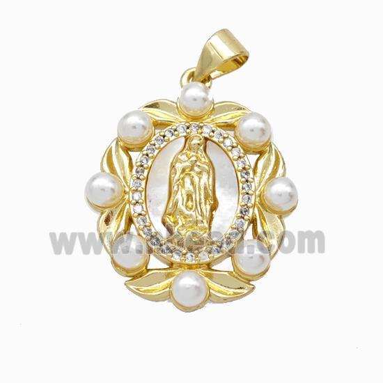 Jesus Charms Copper Pendant Pave Zirconia Shell Resin 18K Gold Plated