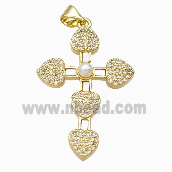 Copper Cross Pendant Pave Zirconia Shell Resin 18K Gold Plated