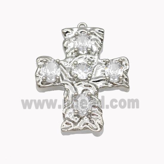 Copper Cross Pendant Pave Zirconia Platinum Plated