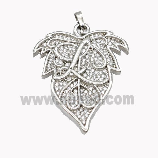 Copper Leaf Pendant Micropave Zirconia Platinum Plated