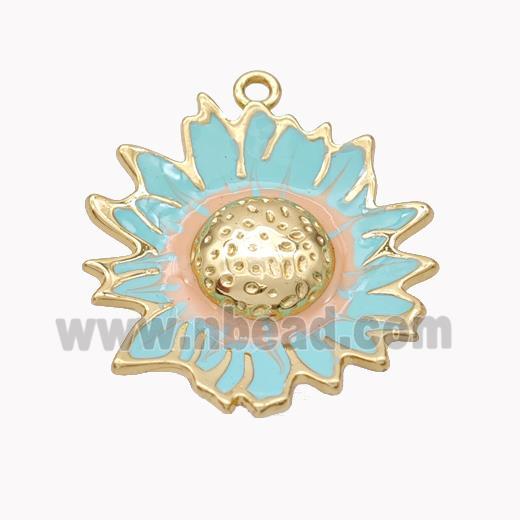 Copper Sunflower Pendant Blue Enamel Gold Plated