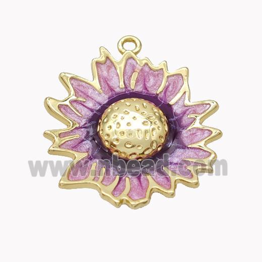 Copper Sunflower Pendant Purple Enamel Gold Plated