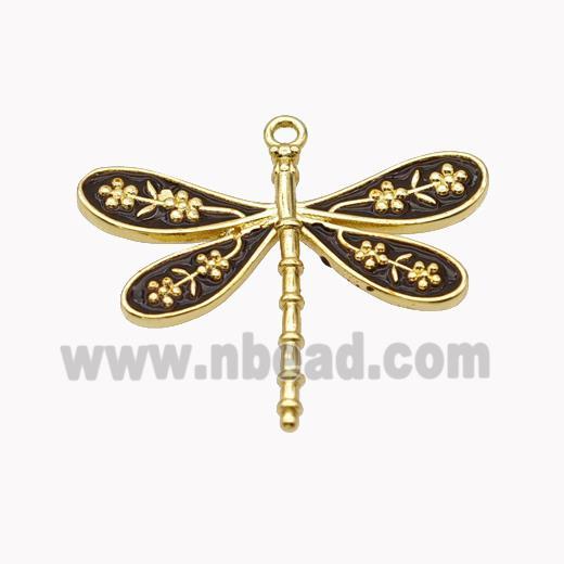 Copper Dragonfly Pendant Black Enamel Gold Plated