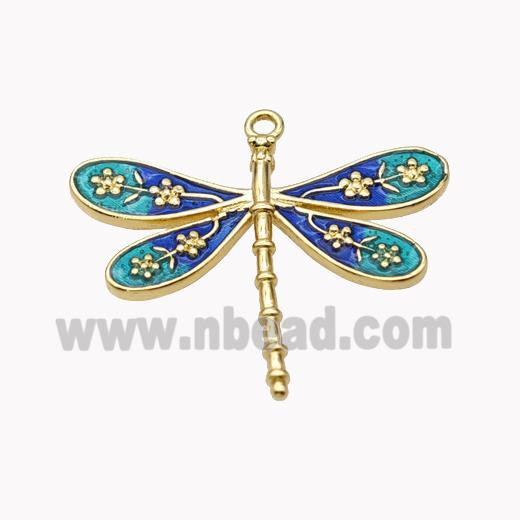 Copper Dragonfly Pendant Green Enamel Gold Plated