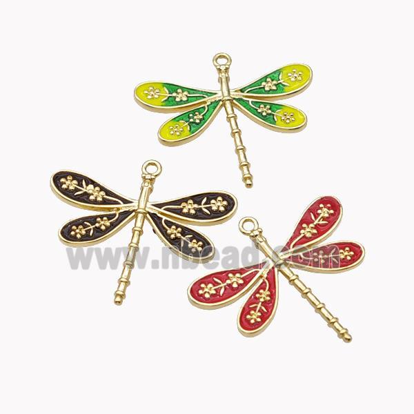 Copper Dragonfly Pendant Enamel Gold Plated Mixed