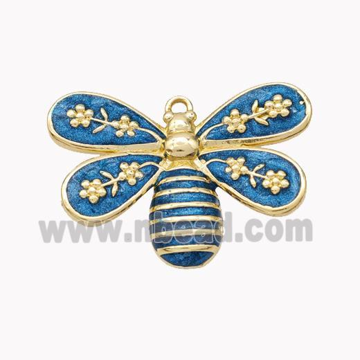 Copper Honeybee Pendant Blue Enamel Gold Plated