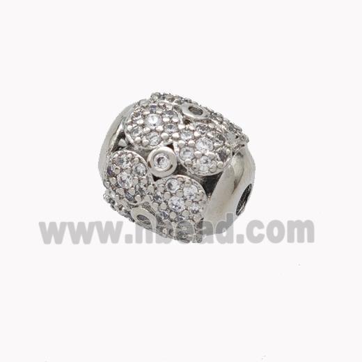 Copper Barrel Beads Micropave Zirconia Platinum Plated