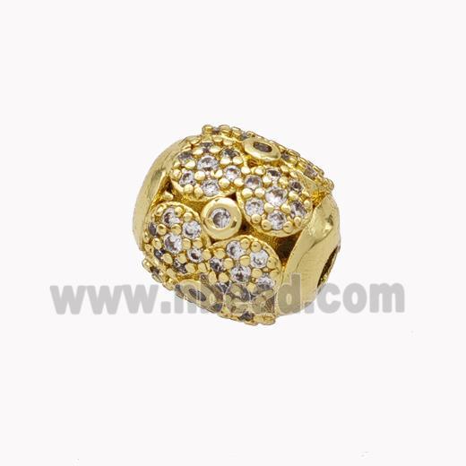 Copper Barrel Beads Micropave Zirconia Gold Plated