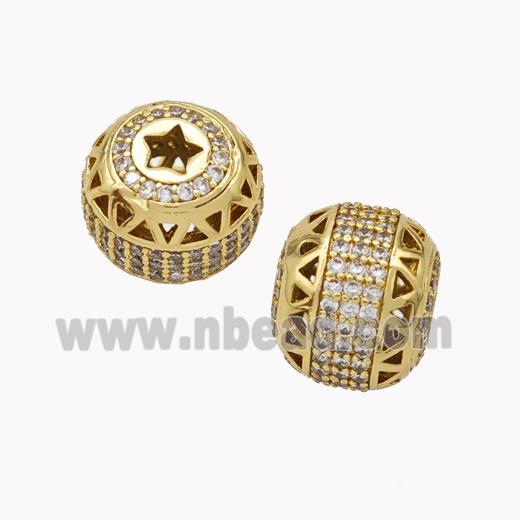 Copper Barrel Beads Micropave Zirconia Gold Plated