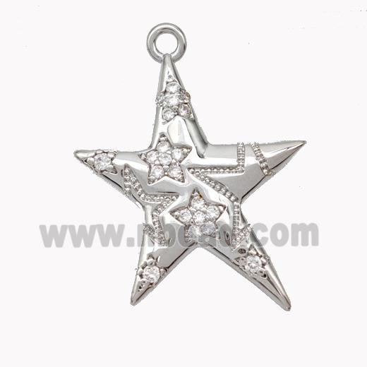 Copper Star Pendant Micropave Zirconia Platinum Plated