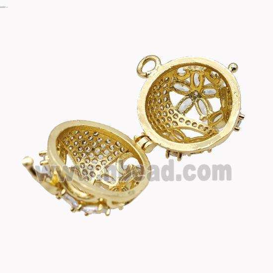 Copper Ball Flower Locket Pendant Pave Zirconia Gold Plated