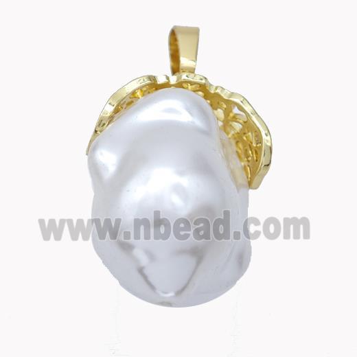 Copper Pendant Pave Pearlized Shell Gold Plated