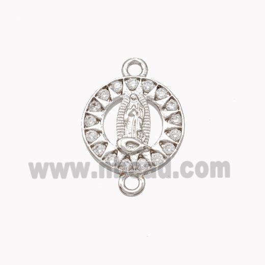 Virgin Mary Charms Copper Connector Pave Zirconia Platinum Plated