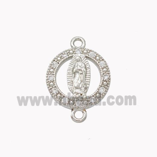 Virgin Mary Charms Copper Connector Pave Zirconia Platinum Plated