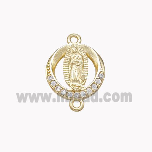 Virgin Mary Charms Copper Connector Pave Zirconia Gold Plated