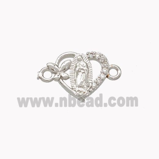 Virgin Mary Charms Copper Heart Connector Pave Zirconia Butterfly Platinum Plated