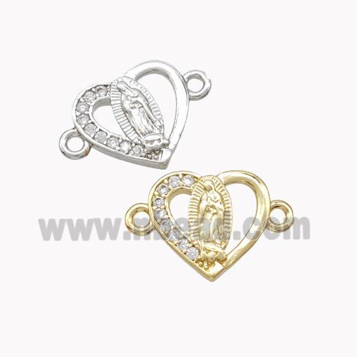 Virgin Mary Charms Copper Heart Connector Pave Zirconia Mixed