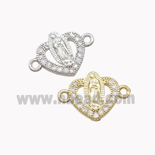 Virgin Mary Charms Copper Heart Connector Pave Zirconia Mixed