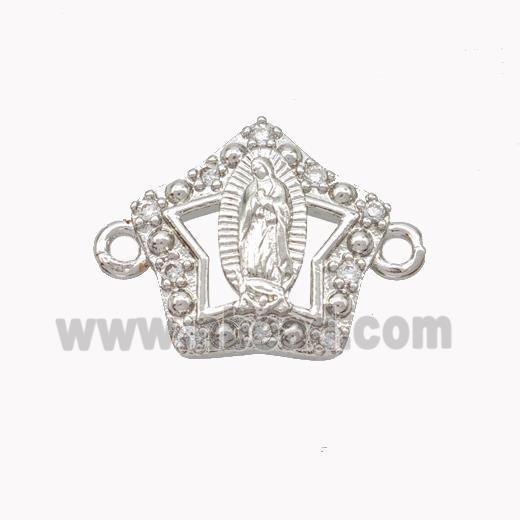 Virgin Mary Charms Copper Star Connector Pave Zirconia Platinum Plated