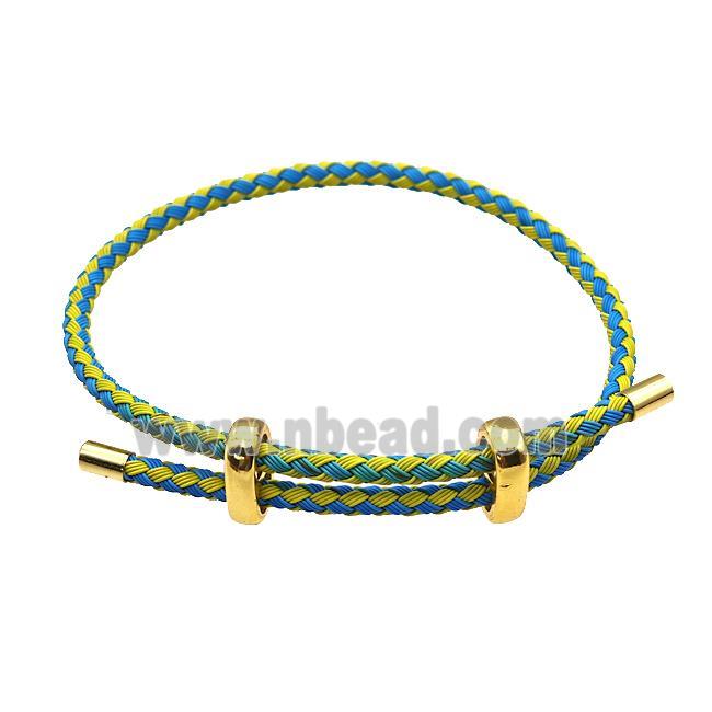 Blue Yellow Tiger Tail Steel Bracelet, adjustable