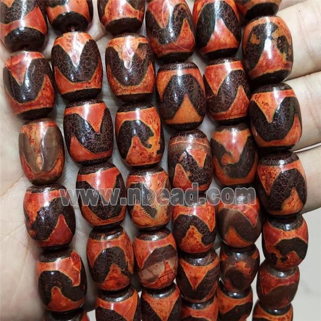 Tibetan Agate Barrel Beads Red Wave