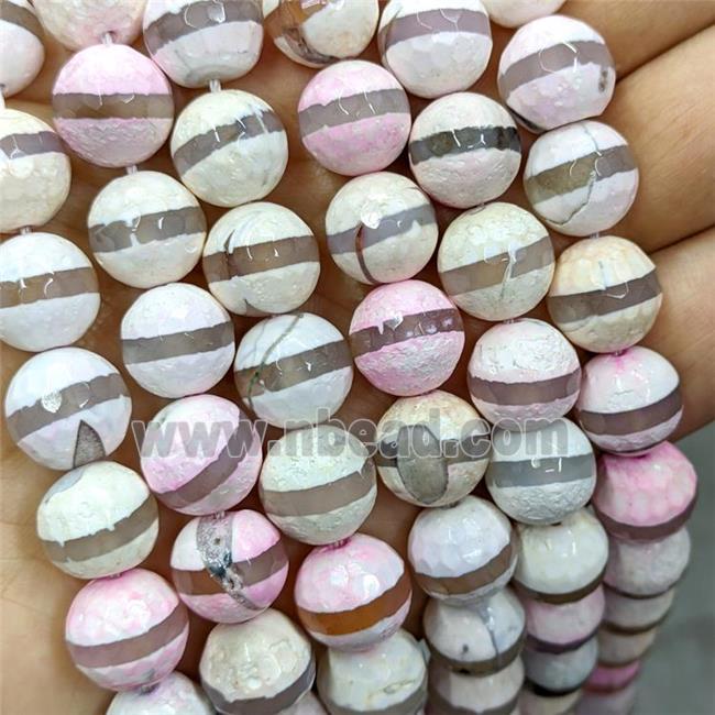 Tibetan Agate Beads Faceted Round Lt.pink Dye B-Grade