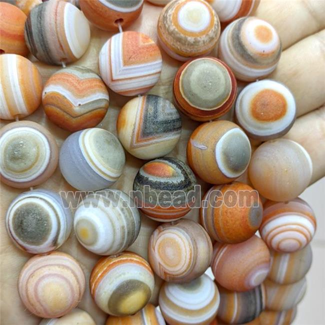 Natural Stripe Agate Beads Banded Orange Dye Matte Round