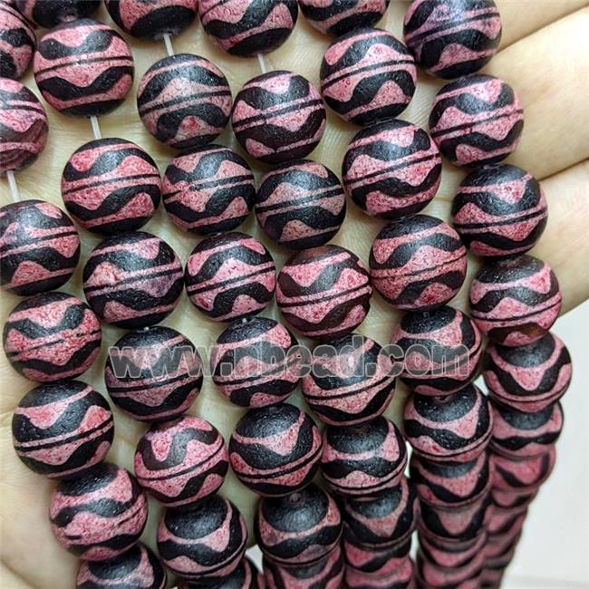 Tibetan Agate Round Beads Pink Dye Wave