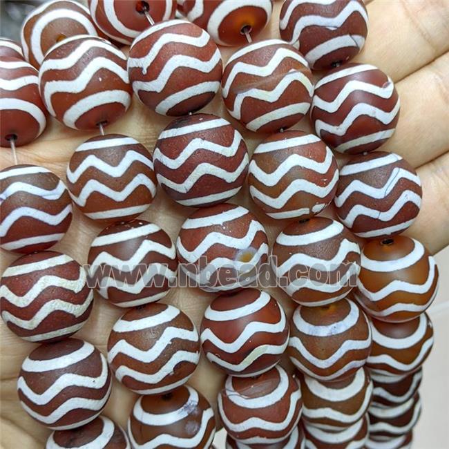 Tibetan Agate Beads Red Round Wave