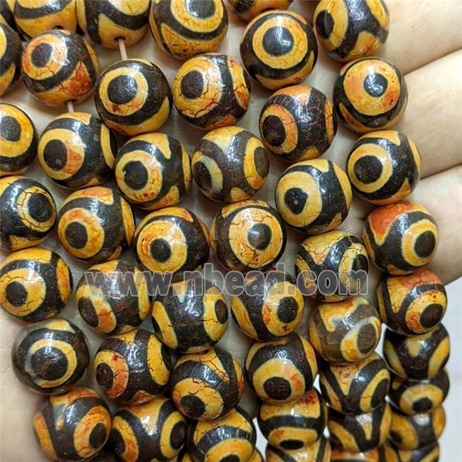Tibetan Agate Round Beads Fired Evil Eye Orange Dye