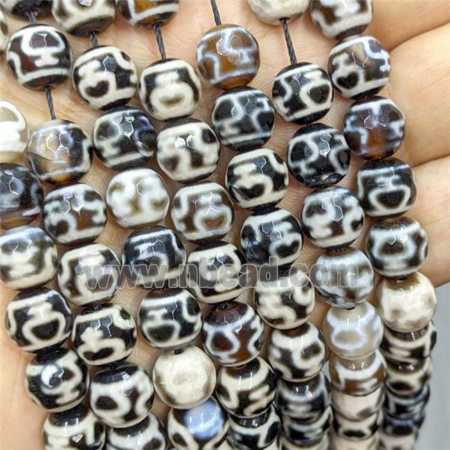 Tibetan Agate Beads Black Faceted Round