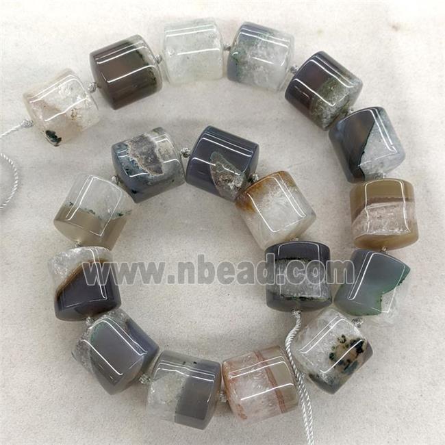 Gray Druzy Agate Column Beads Tube Natural Color