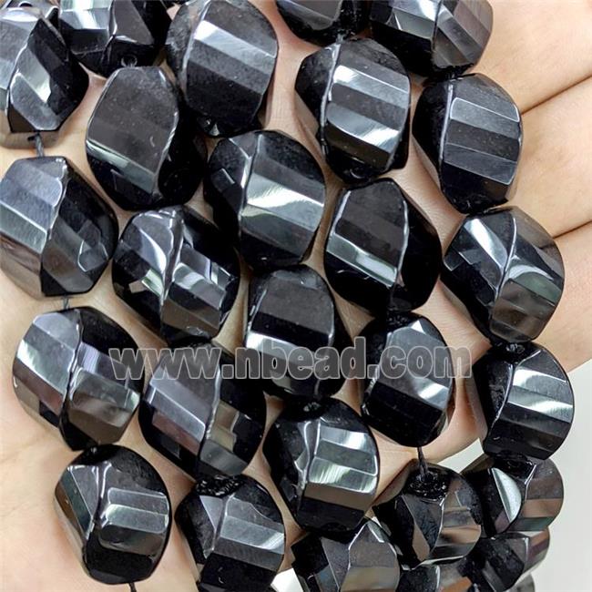 Natural Black Onyx Agate Twist Beads Faceted