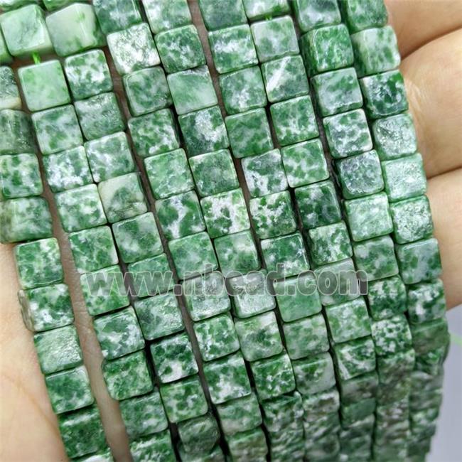 Natural Green Dalmatian Jasper Cube Beads