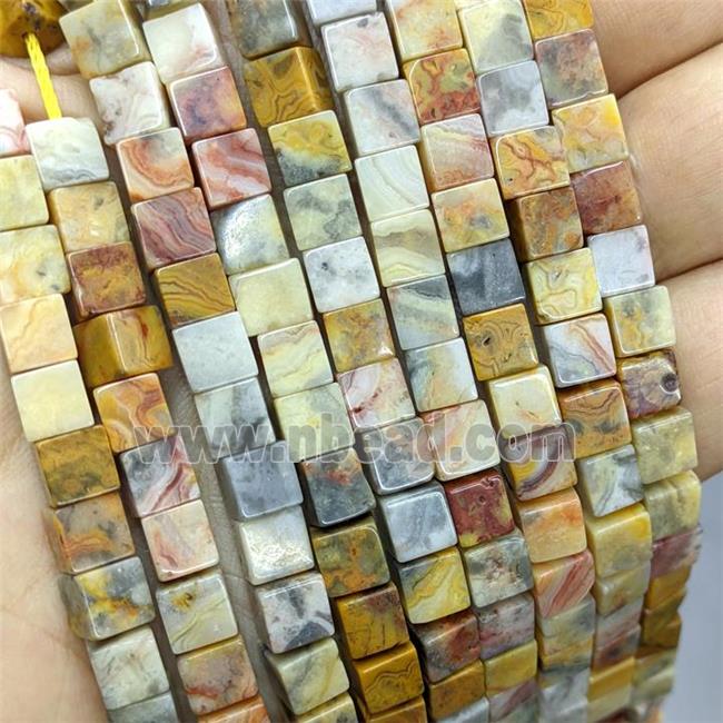 Natural Yellow Crazy Lace Agate Cube Beads