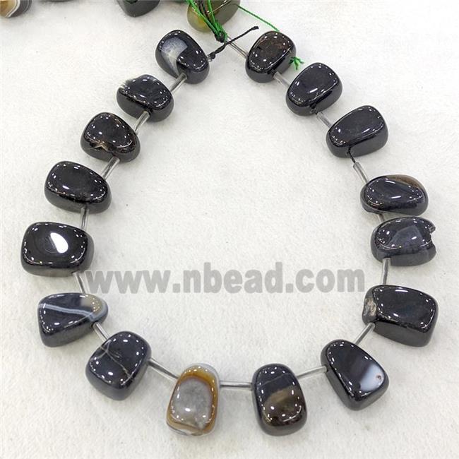 Natural Agate Teardrop Beads Graduated Black Dye Topdrilled