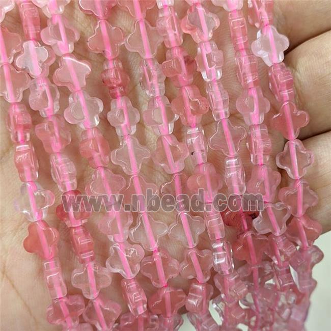 Pink Synthetic Quartz Clover Beads