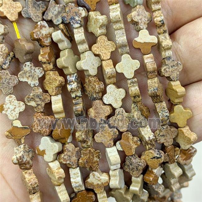 Natural Picture Jasper Clover Beads