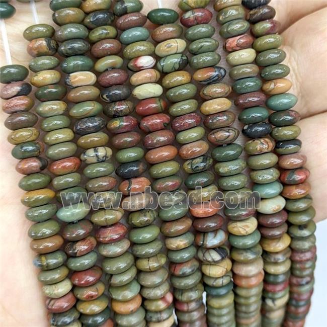 Natural Picasso Jasper Beads Smooth Rondelle Multicolor